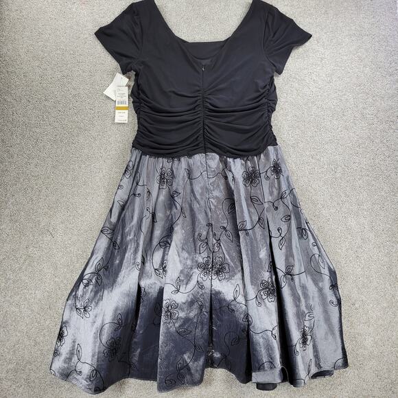 VTG SL Fashions Taffeta Party Dress Womens 16W Silver Black Evening Cocktail New - Picture 1 of 16